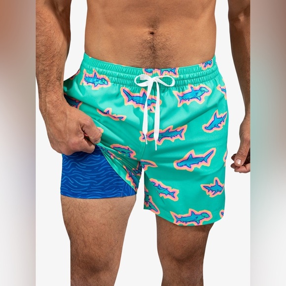 chubbies Other - NEW Chubbies The Apex Swimmers Classic Swim Trunks Teal Sharks Print 5.5”